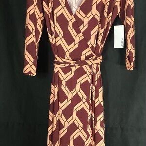 JustFab Geometric Long Sleeve Dress in Brown and Tan